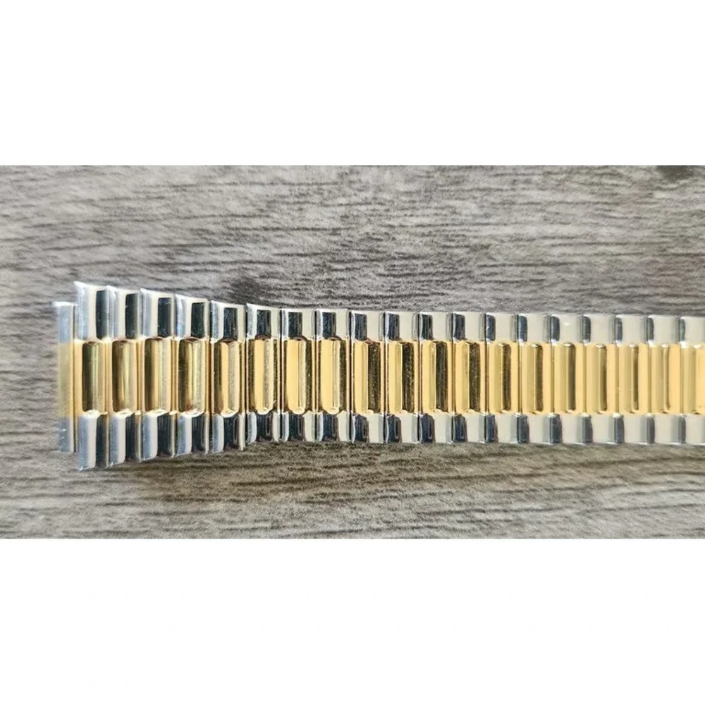 Vintage Two Tone Stainless Steel Expansion Watch Band Tapered Stretch Bracelet